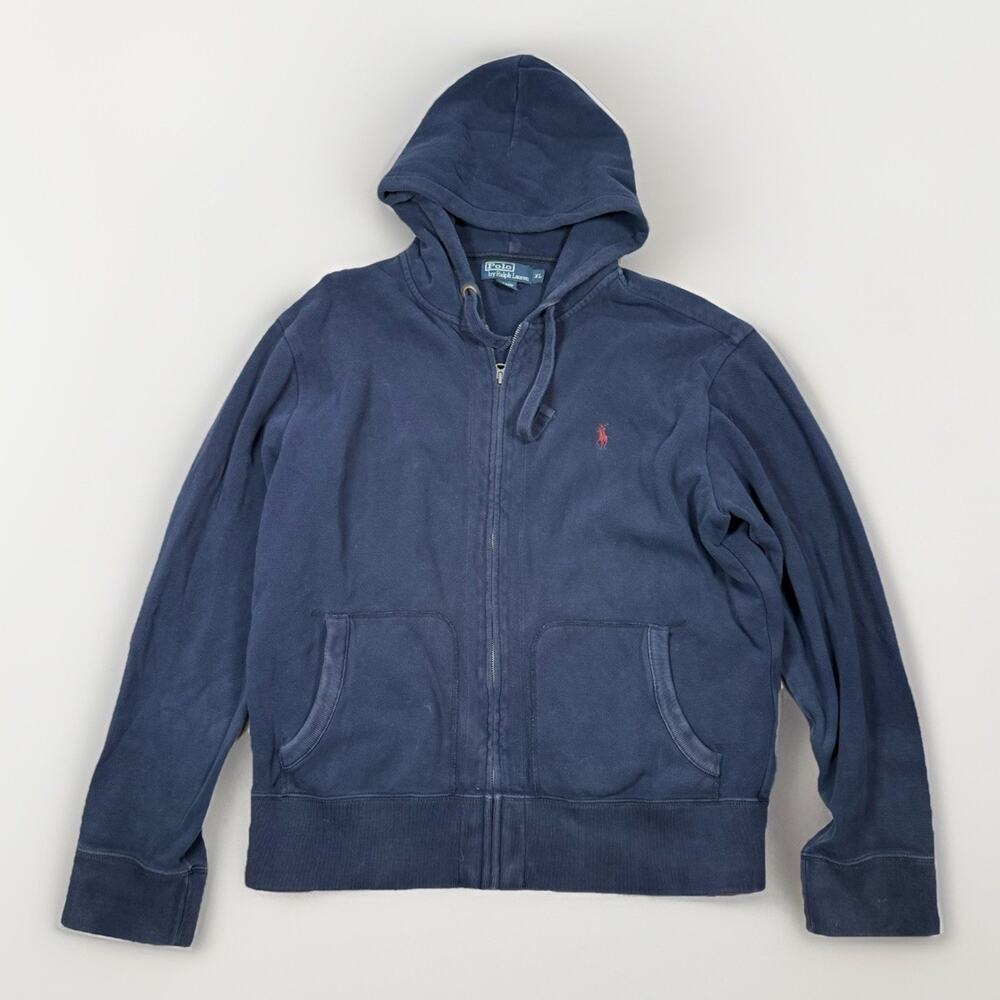 VTG Polo Ralph Lauren Hoodie Mens Size XL Blue Full Zip Hooded Sweatshirt Y2K